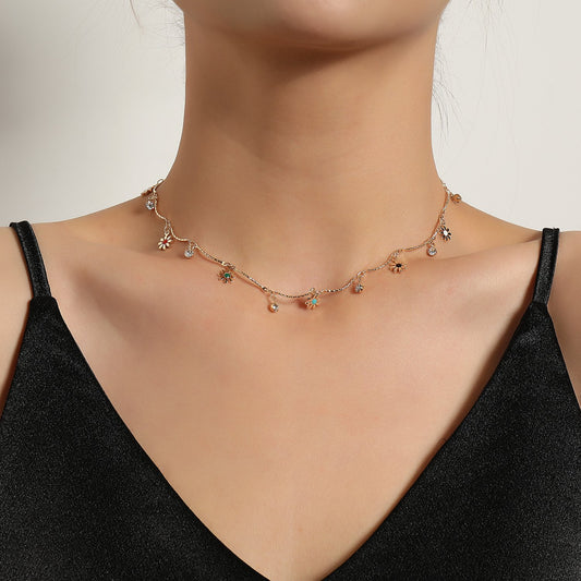 Jewelry Hand-bent Rhinestone Painted Flower Necklace Femininity Versatile Trendy Personality Pendant