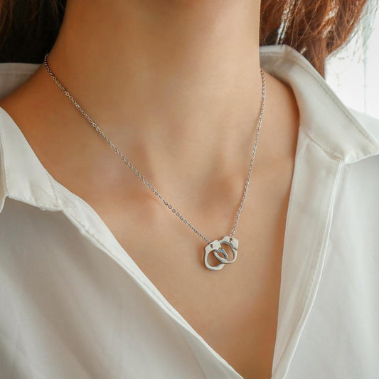 Creative Fashion Stainless Steel Handcuffs Pendant Simple Personality Necklace Jewelry