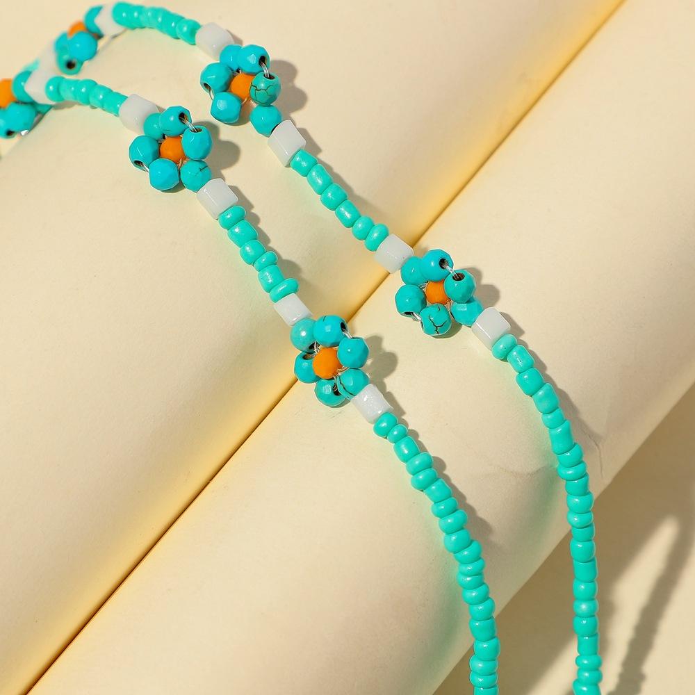 Retro Small Flower Turquoise Mask Chain Simple Flower Beaded Fashion Glasses Chain Multipurpose Necklace