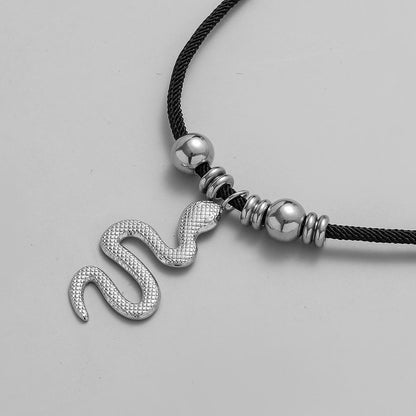 Fashion Simple Personality Versatile Men's Stainless Steel Snake Pendant Rope Short Necklace
