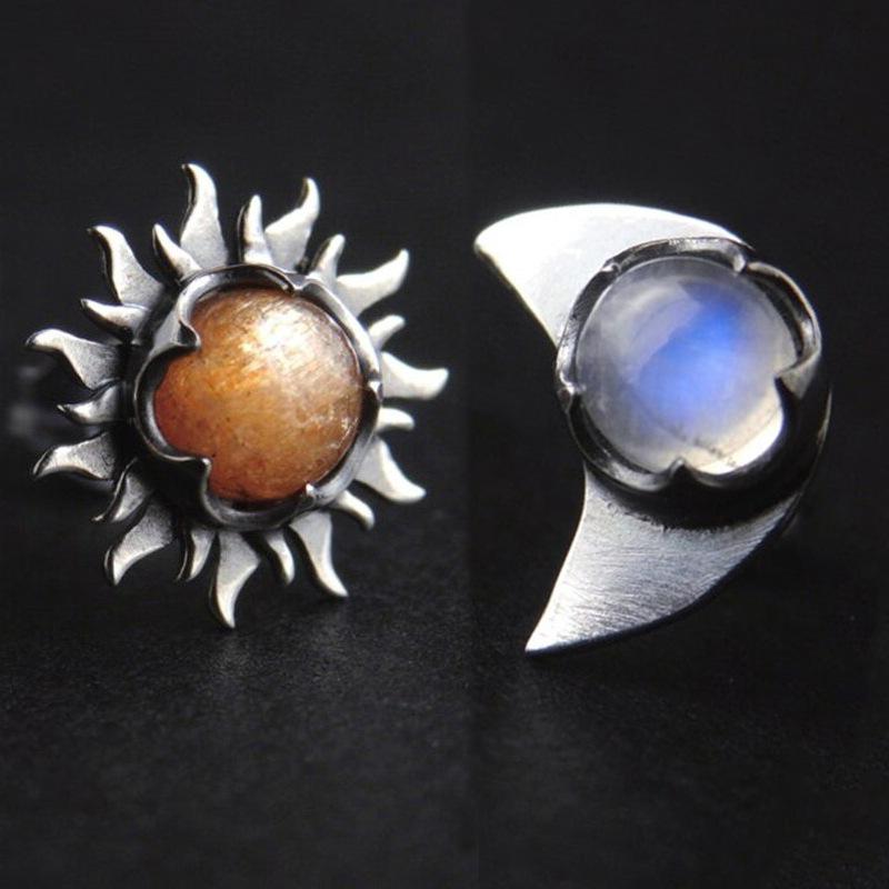 Jewelry Bohemian Sun Moon Earrings Female Retro Moonstone Sun Moon Earrings