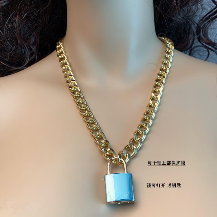 Jewelry cold hip-hop lock thick chain necklace women simple multi-layer sweater chain women