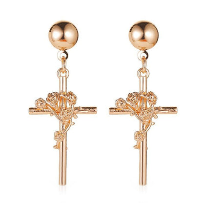 Three-dimensional embossed rose earrings creative temperament metal cross earrings earrings ladies