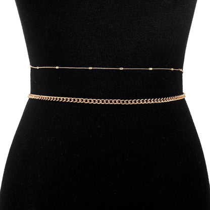 C398 Personality Metal Fashion Waist Chain Simple Bead Chain Sexy Double Layer Sweet Cool Hot Girl Body Chain