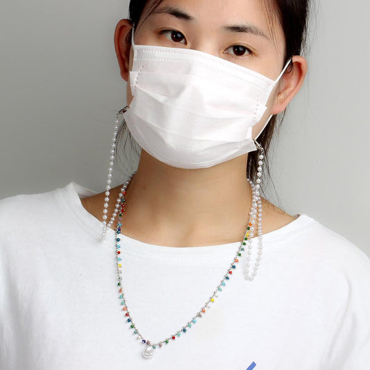 Mask lanyard necklace creative pearl chain colorful beads special-shaped pearl pendant glasses chain adjustable