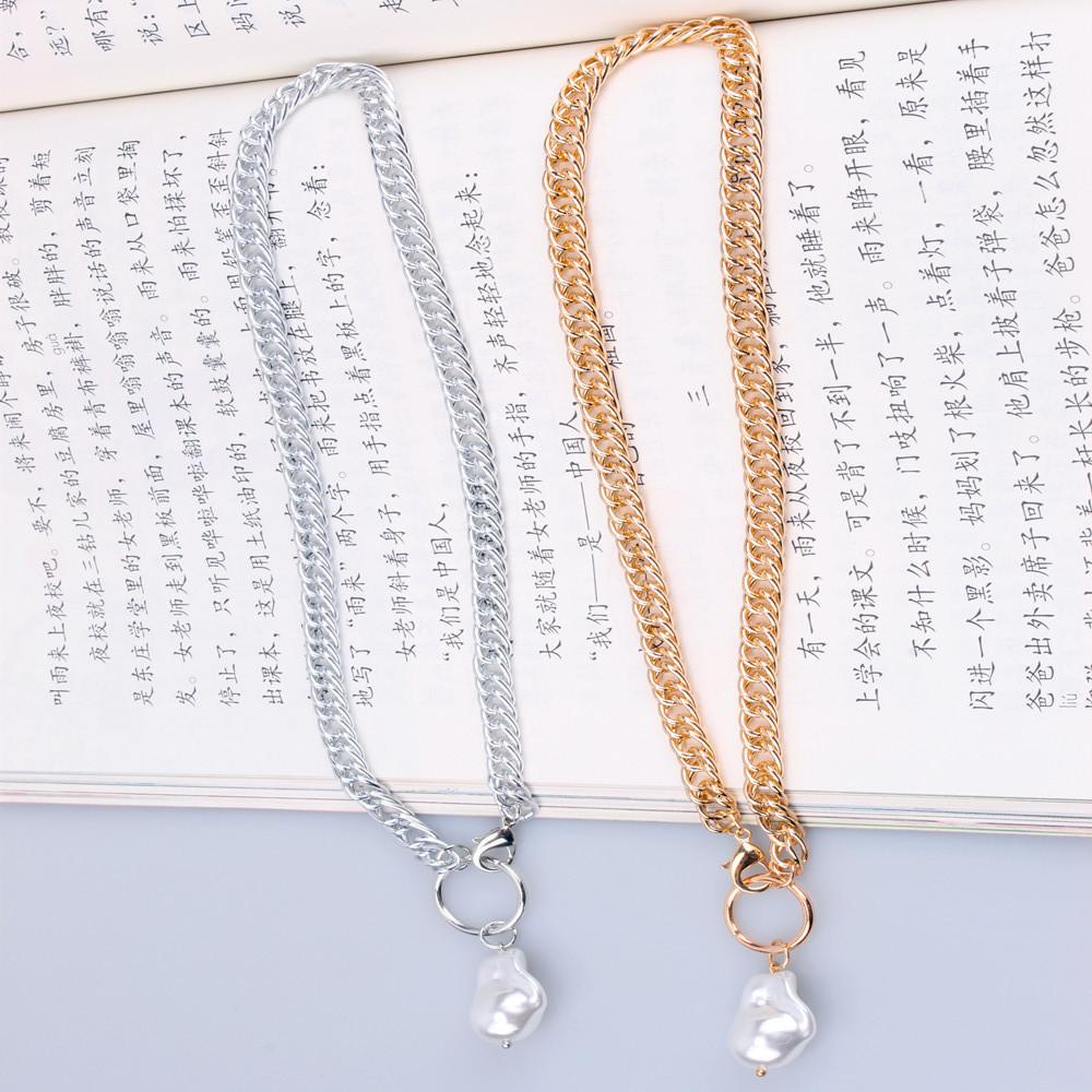 Jewelry baroque special-shaped pearl double buckle dense chain simple ring necklace female clavicle chain