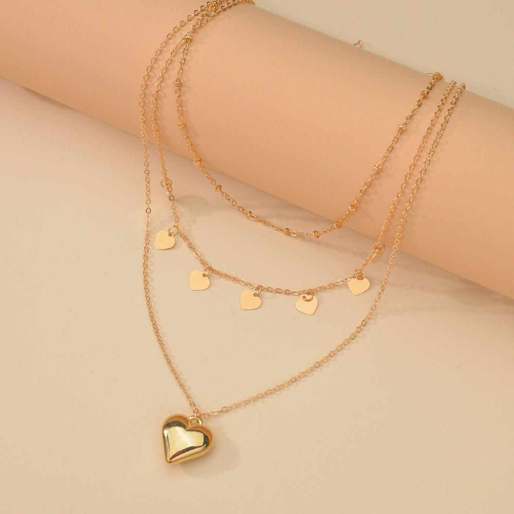 Fashion CCB Heart Pendant Necklace Retro Iron Piece Heart Multilayer Necklace Accessories