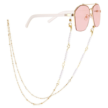 Trendy cool hollow out five-pointed star beaded mask lanyard anti-lost chain high-end sense glasses chain mask extension rope face chain female