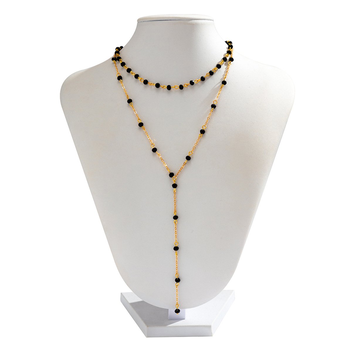 Jewelry simple imitation crystal handmade chain tassel necklace feminine all-match double layer necklace