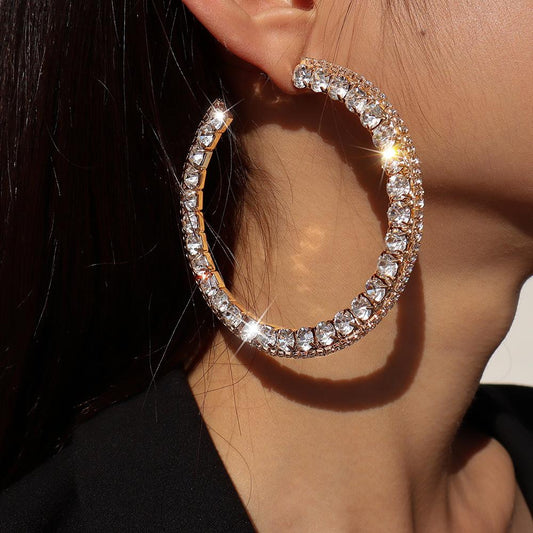 E1341 French exaggerated net red earrings full of diamonds C-shaped fashionable modern earbuds retro show light luxury earrings for women