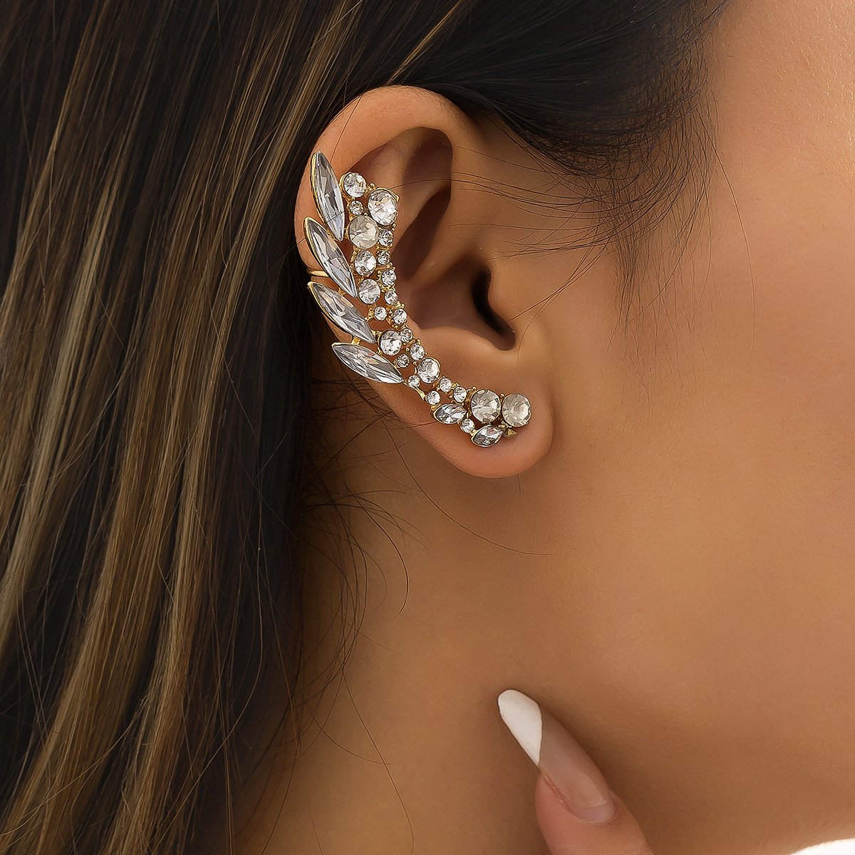Jewelry niche design sense diamond ear bone clip earring temperament versatile geometric metal earrings women