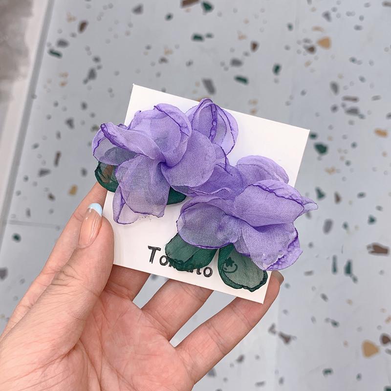 Holiday Chiffon Sweet Versatile Flowers Niche Romantic Small Fresh Earrings Earrings Female Trendy Style