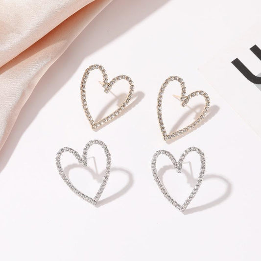 Simple Earrings Temperament Exaggerated Hollow Peach Heart Earrings Dongdaemun Fairy Sparkling Diamond Love Earrings