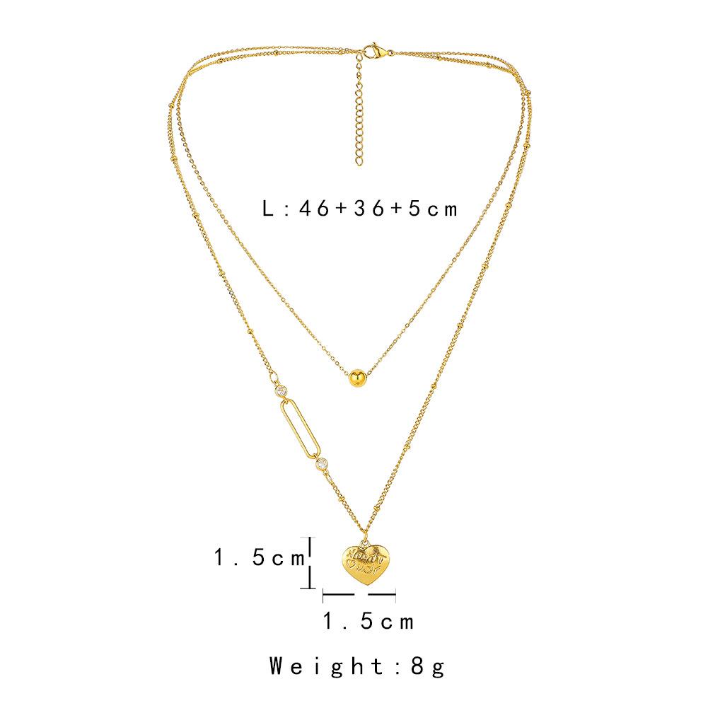 Fashion personality stainless steel double-layer ball love letter thankyou pendant titanium steel heart-shaped clavicle chain