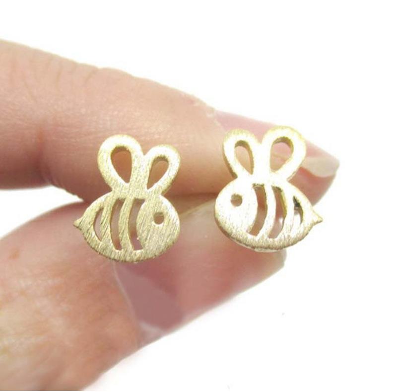 Popular Bee Stud Earrings Stainless Steel Plane Hollow Bee Shape Ear Stud Ear Stitch Insect Earrings