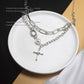 Cross double layered necklace female ins hip hop indifferent neck chain year temperament clavicle chain