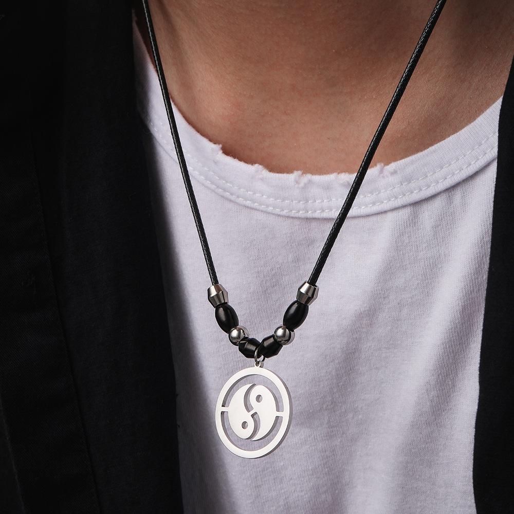 Trendy domineering fashion men's stainless steel gossip Tai Chi rope necklace simple punk cool necklace