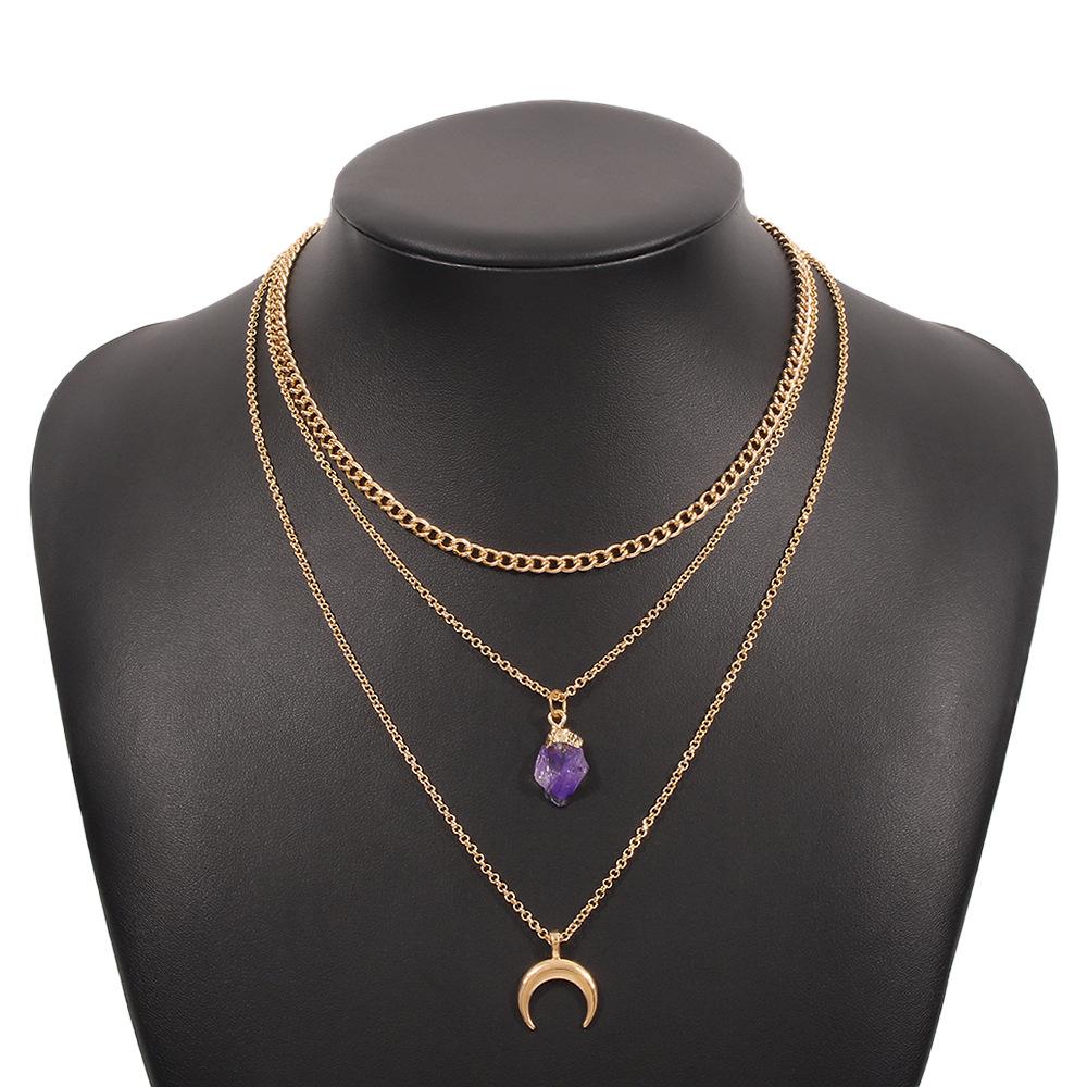 N9744 Jewelry Simple Multi-layer Chain Stacked Necklace Female Resin Crescent Element Temperament Necklace