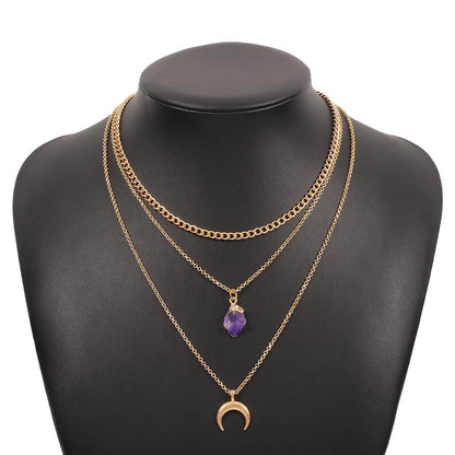 N9744 Jewelry Simple Multi-layer Chain Stacked Necklace Female Resin Crescent Element Temperament Necklace