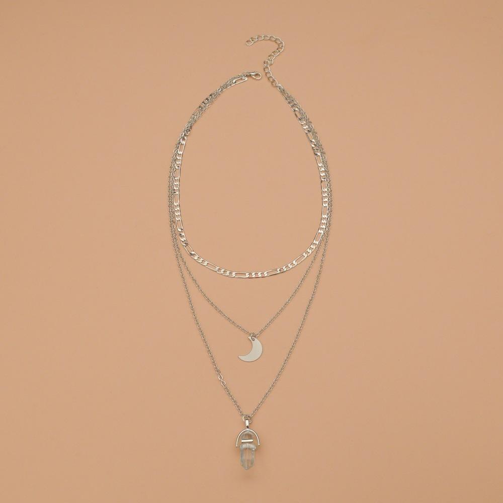 Fashion Vintage Resin Hexagon Pillar Moon Pendant Necklace Women Accessories