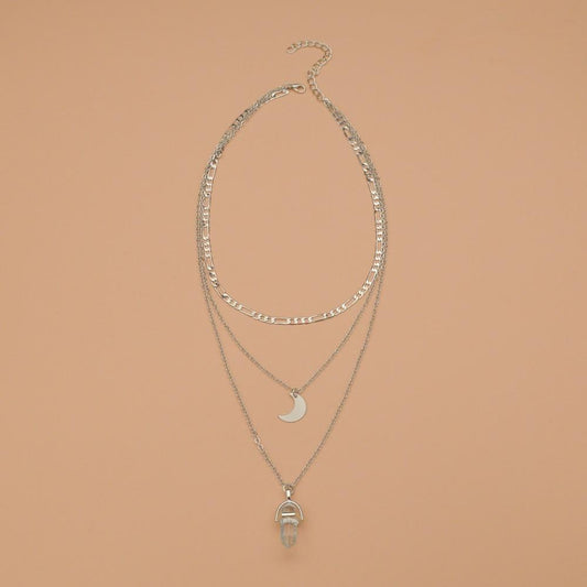 Fashion Vintage Resin Hexagon Pillar Moon Pendant Necklace Women Accessories