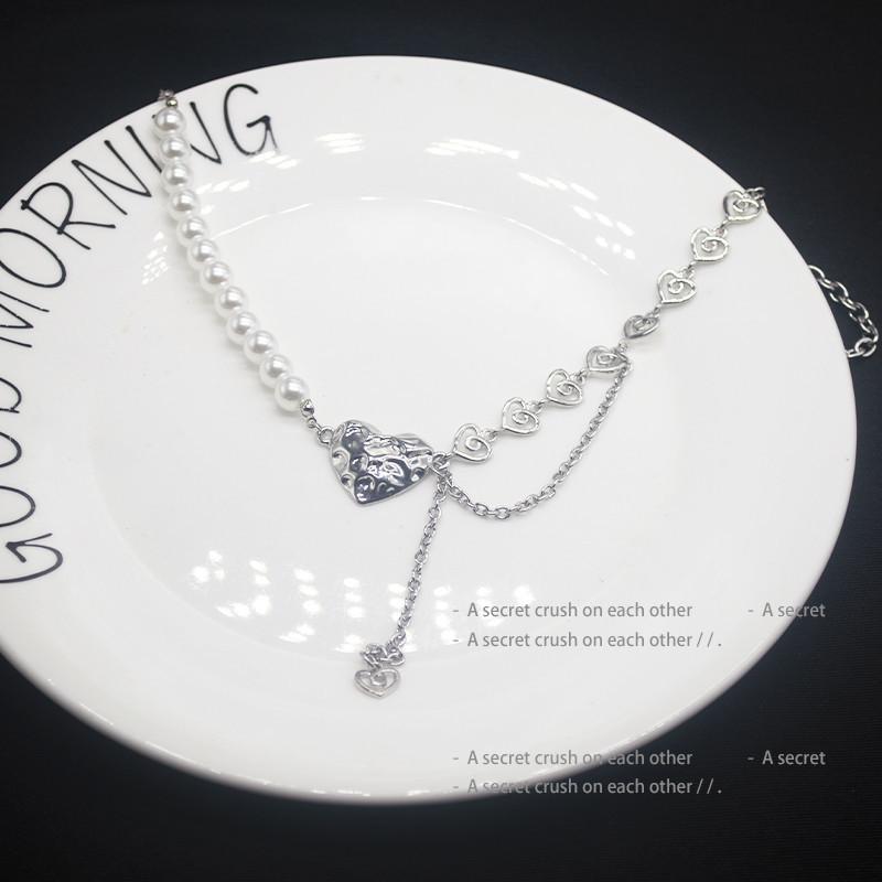 Temperament water drop love necklace niche ins pearl love splicing chain clavicle chain sweet cool necklace