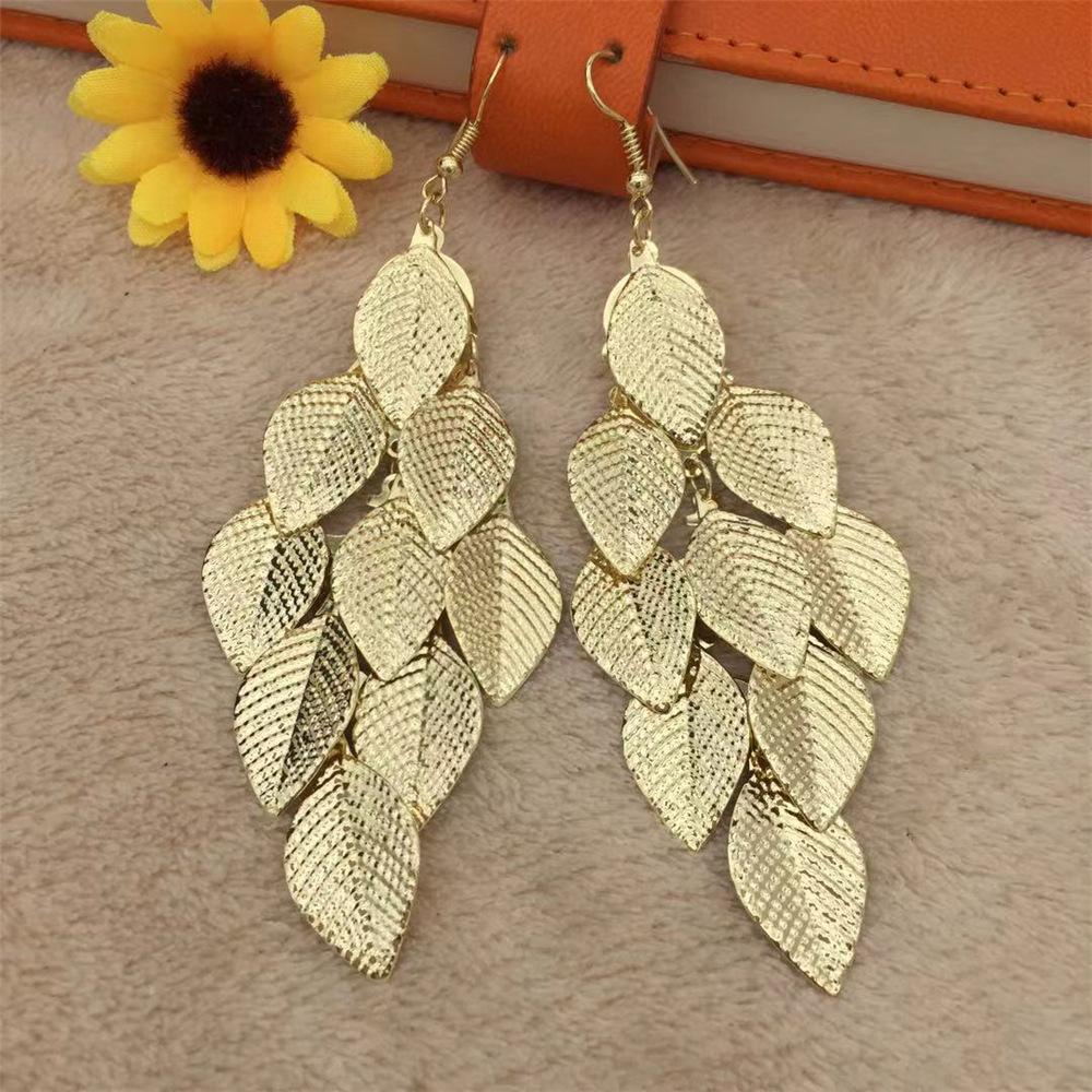 Textured Small Leaf Earrings Exaggerated Long Earrings Stud Earrings