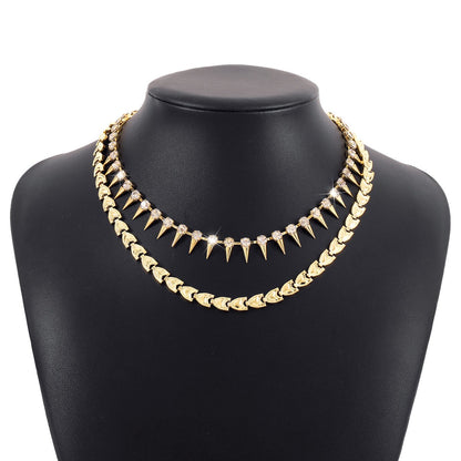 N131 Jewelry Personality Claw Chain Rivet Stacked Necklace Cold Temperament Rhinestone Necklace Female