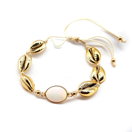 Accessories Handwoven Knotted Jewelry Women's Alloy Shell Gem Jewelry Bracelet