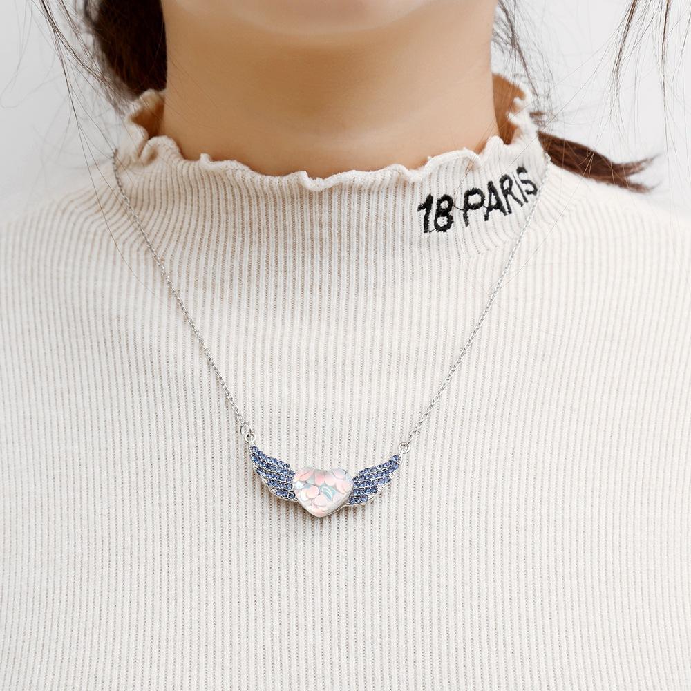 Fashion Simple Heart Necklace Creative Diamond Angel Wings Pendant Jewelry