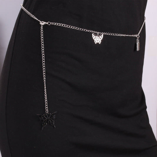 Metal Waist Chain Women's Thin Belt With Skirt Butterfly Decoration Dress Belt Simple Fashion Chain Body Even Female