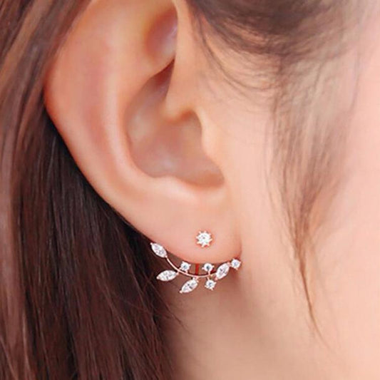 Fashion Girl Jewelry Diamond Crystal Leaf Earrings Branch Back Hanging Zircon Earrings