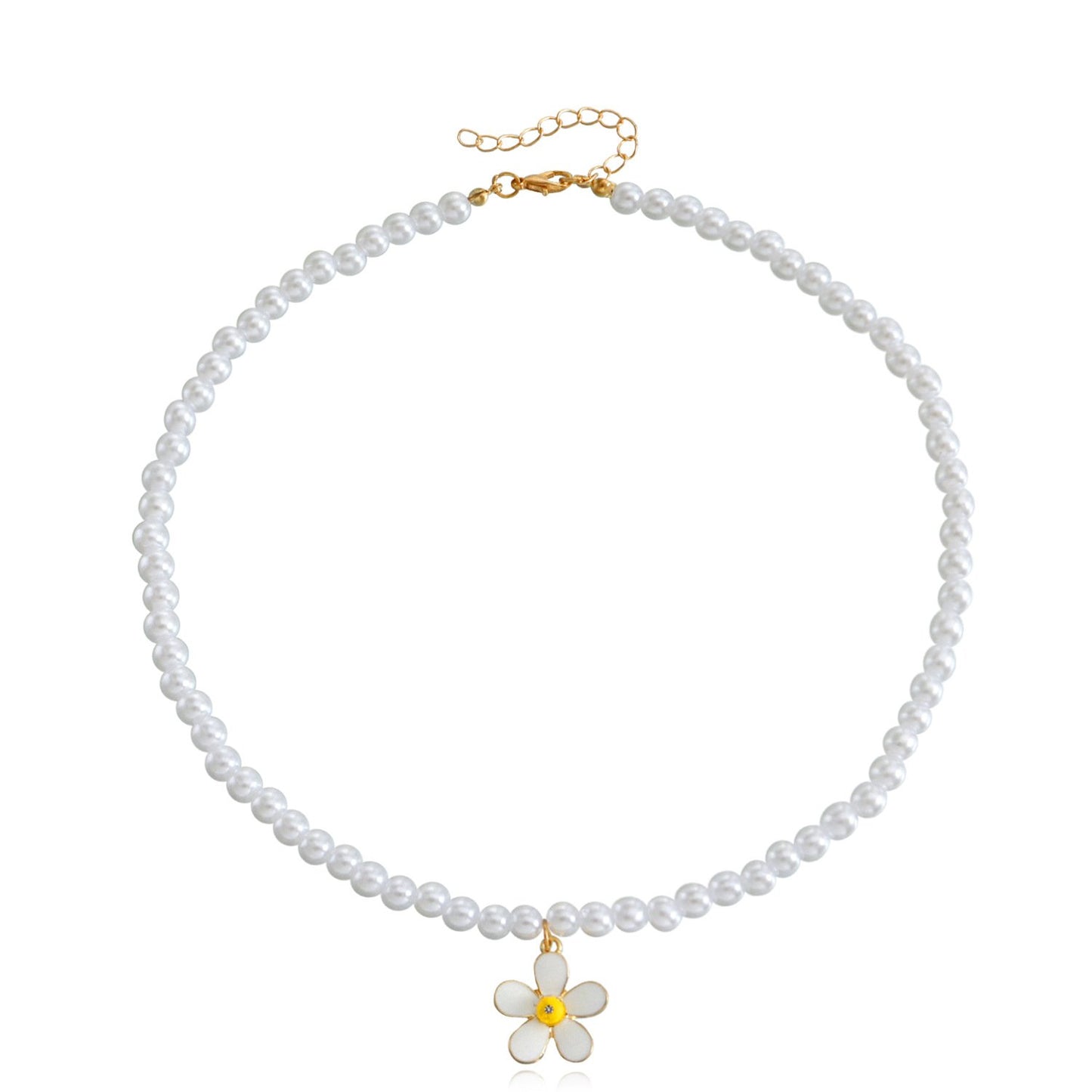 Jewelry Daisy Simple Imitation Pearl Pendant Necklace Niche Design Retro High-end Clavicle Necklace