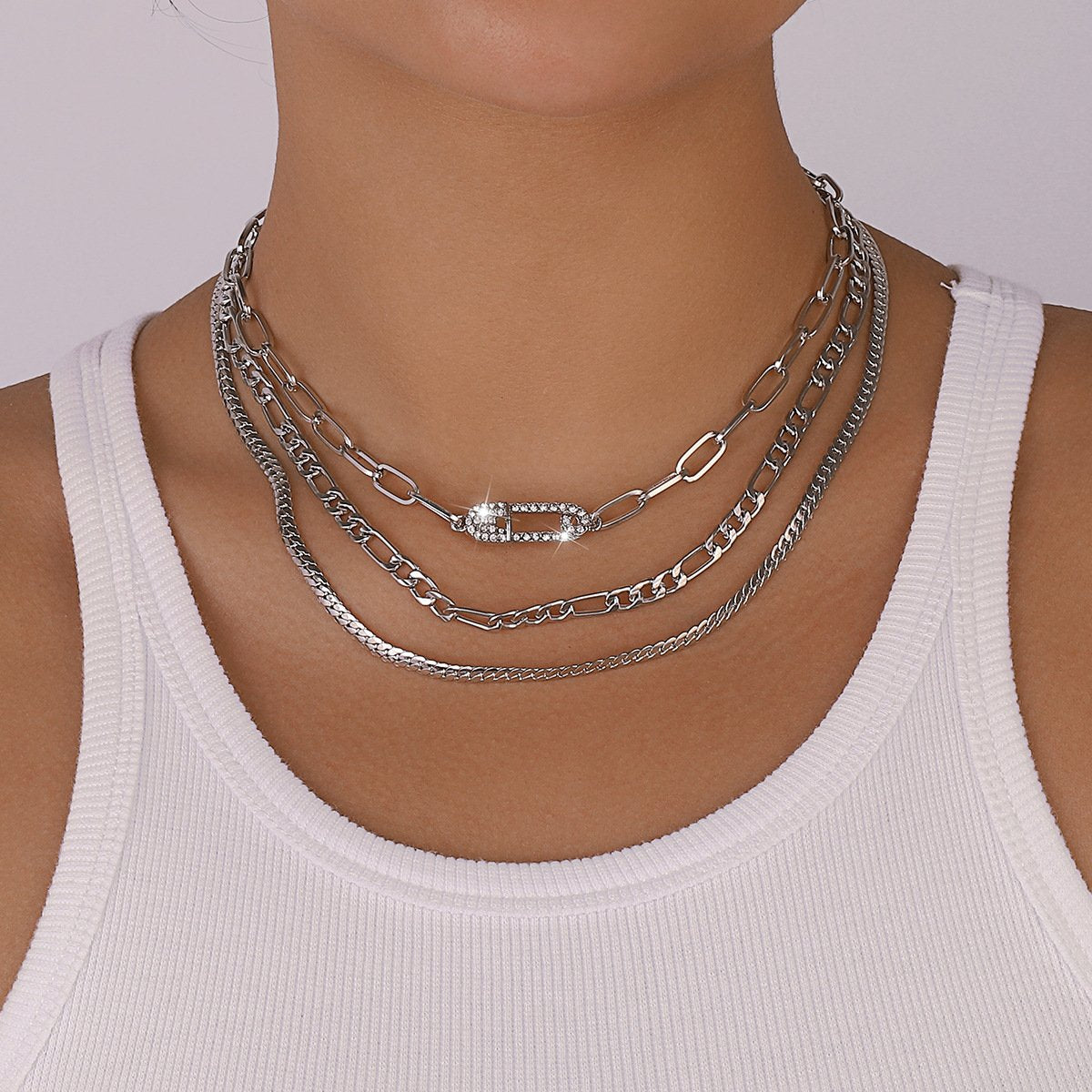 N1292 jewelry stacked multi-layer micro-inlaid pin fashion necklace personalized retro exaggerated necklace