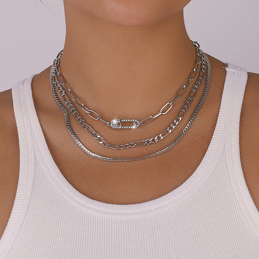 N1292 jewelry stacked multi-layer micro-inlaid pin fashion necklace personalized retro exaggerated necklace