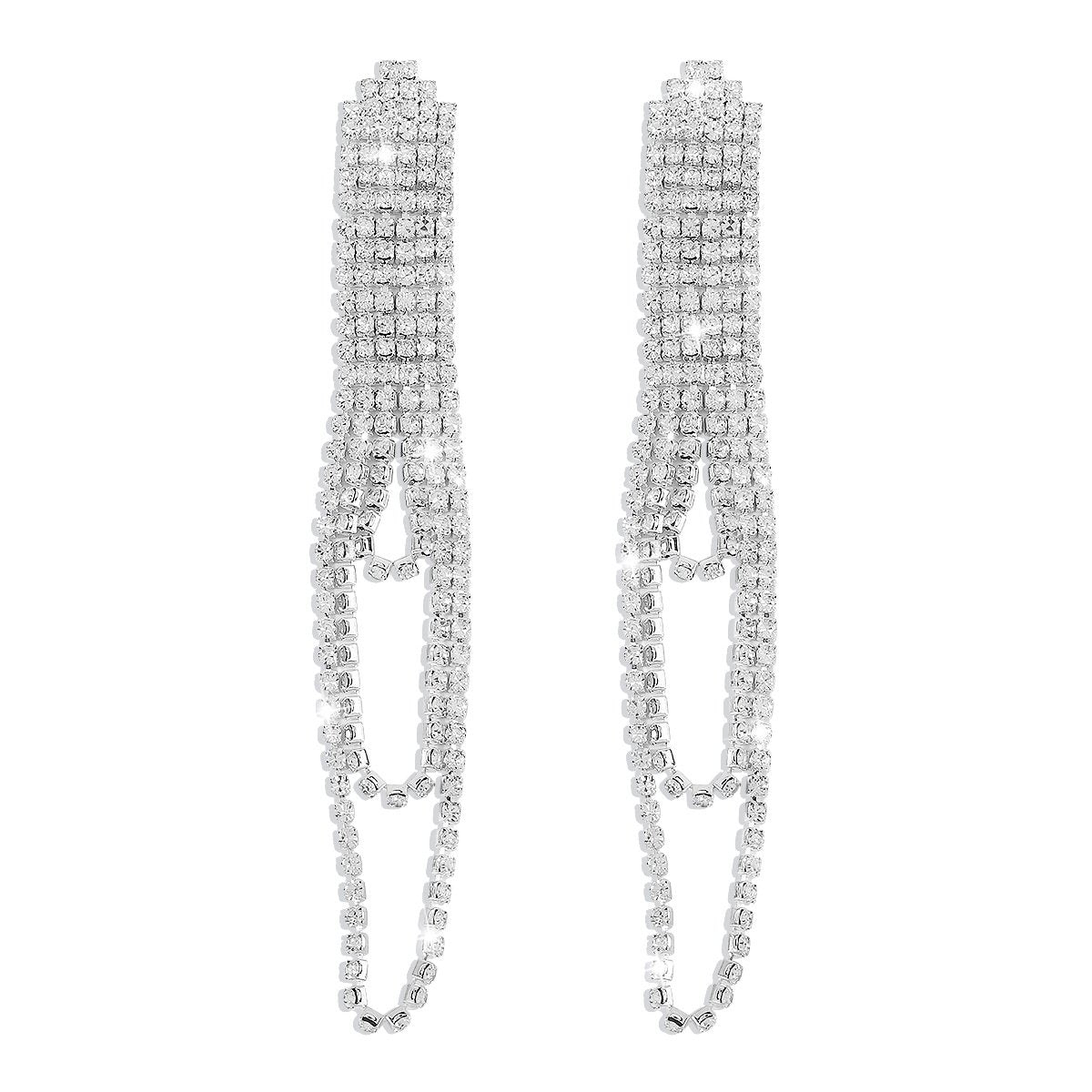 1581 Sparkling Rhinestone Tassel Earrings Elegant Elegant Retro Niche Cold Fashion Street Earrings