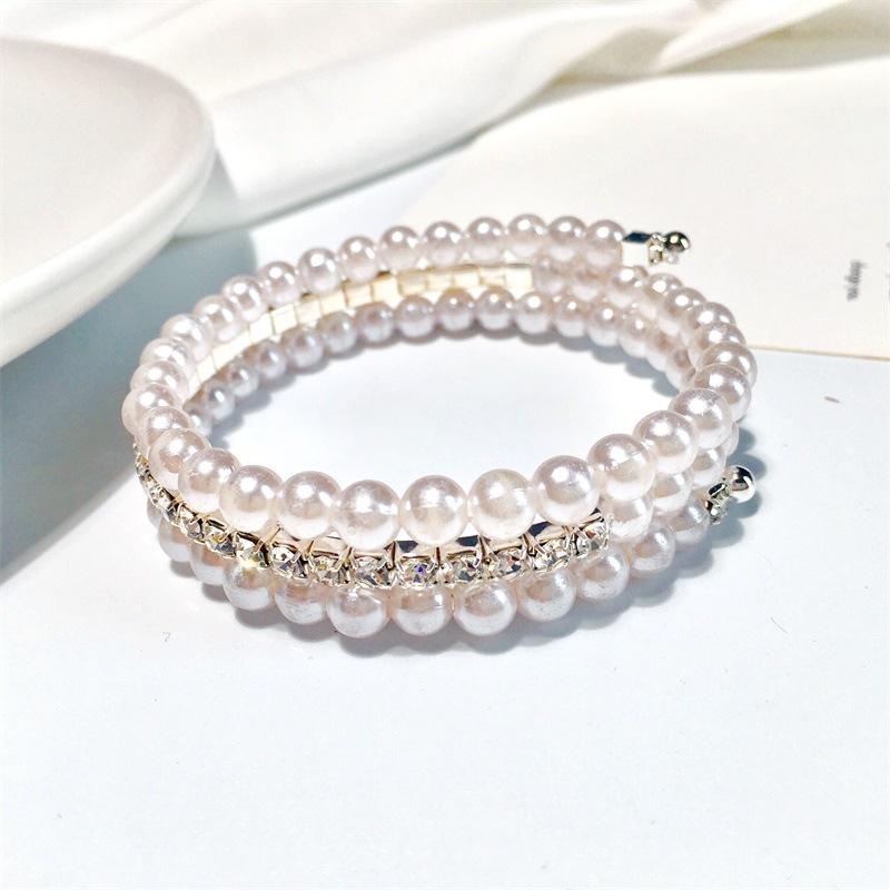 Popular Rhinestone Pearl Bracelet 3 Layers Winding Fashion Bracelet Women Jewelry