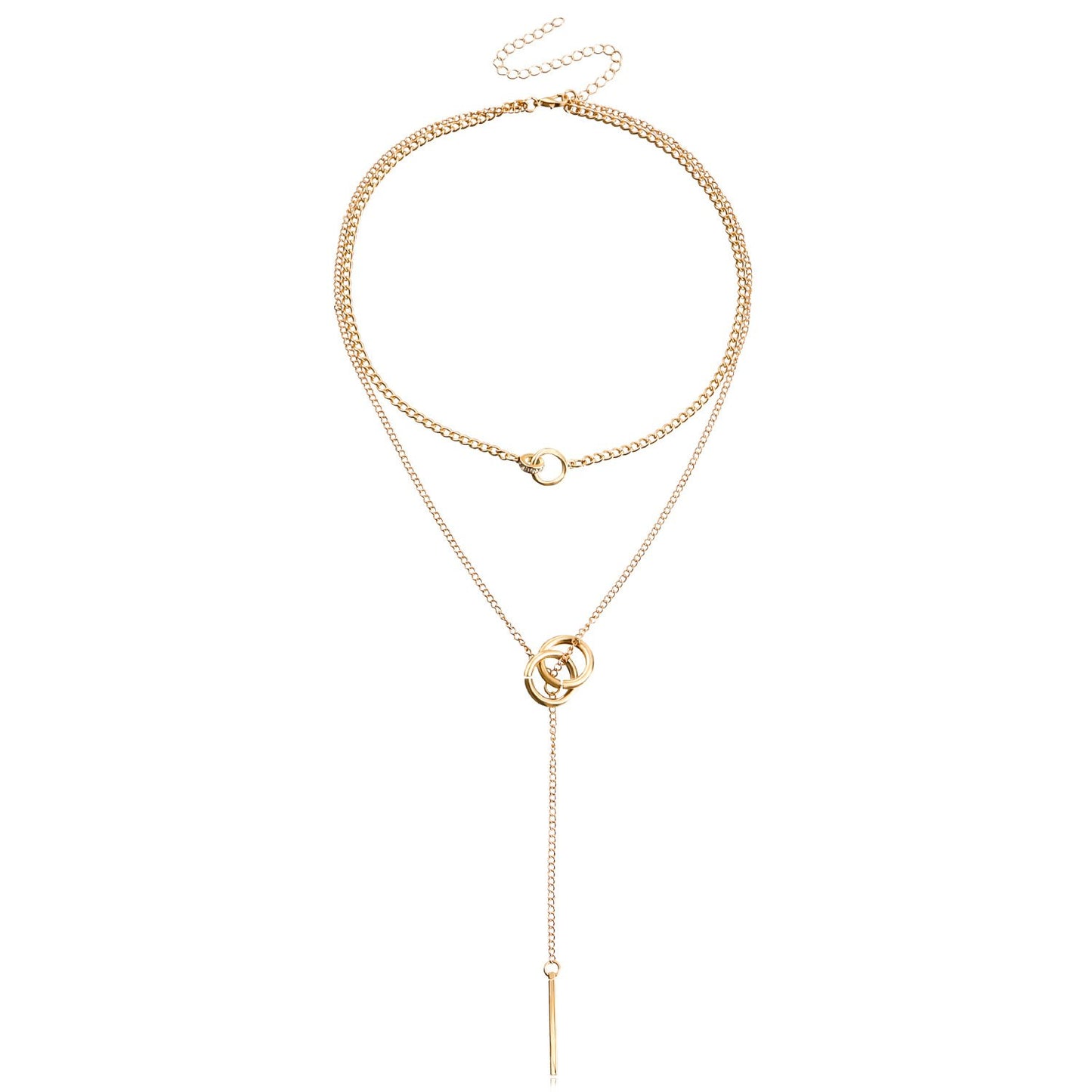 Jewelry trendy double circle clavicle chain tassel long stick pendant necklace sweater chain design sense pendant
