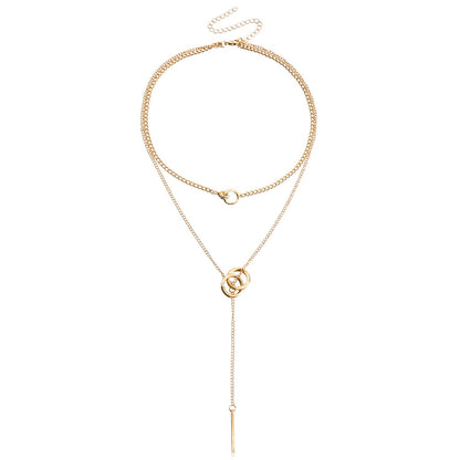 Jewelry trendy double circle clavicle chain tassel long stick pendant necklace sweater chain design sense pendant