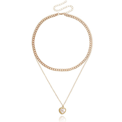 Jewelry double-layer punk clavicle chain imitation pearl love pendant necklace female ins hot girl necklace
