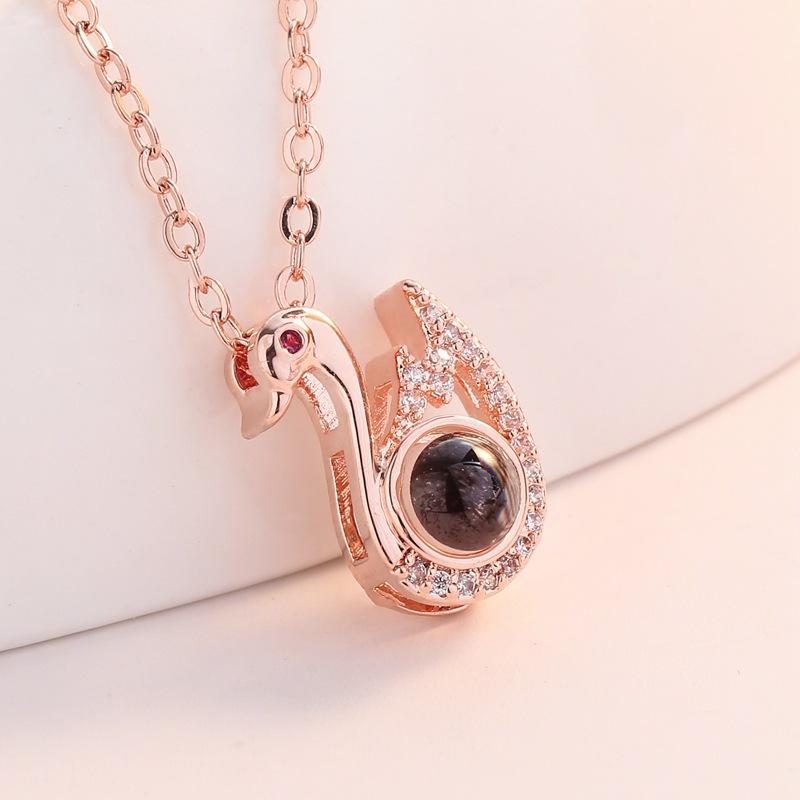 One hundred languages of the same style I love you necklace copper micro-inlaid zircon big belly swan pendant