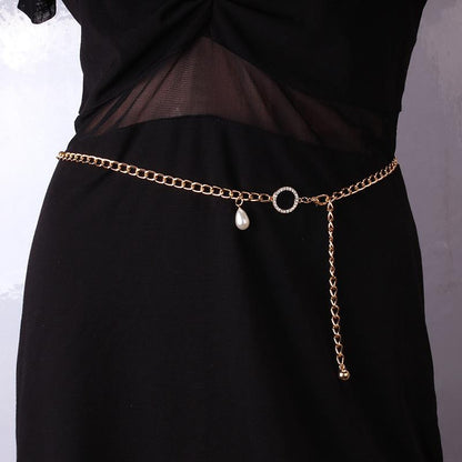 Fashionable atmosphere, all-match diamond exaggerated temperament pearl pendant, simple and personalized waist chain