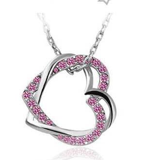 Necklace creative hollow full diamond double heart winding pendant fashion love bone chain