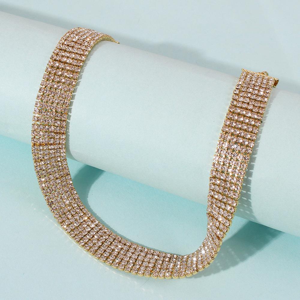 N517 Fashion Jewelry European Version Popular Beam Neck Element Necklace Trendy Women's Full Diamond Necklace Alloy Necklace
