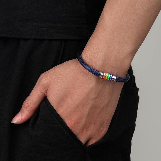 Hot French Simple Temperament Selling Men's Simple Stainless Steel Rainbow Wax Rope Bracelet