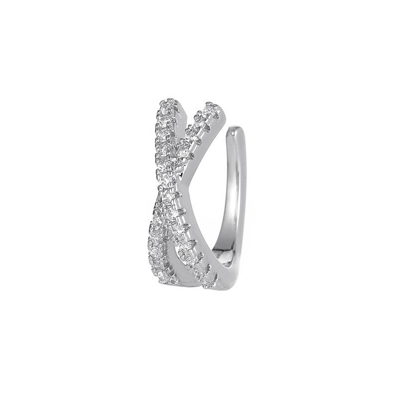 Personalized simple ear bone clip fashion geometric micro-inlaid zircon earrings earrings cold temperament x cross ear clip