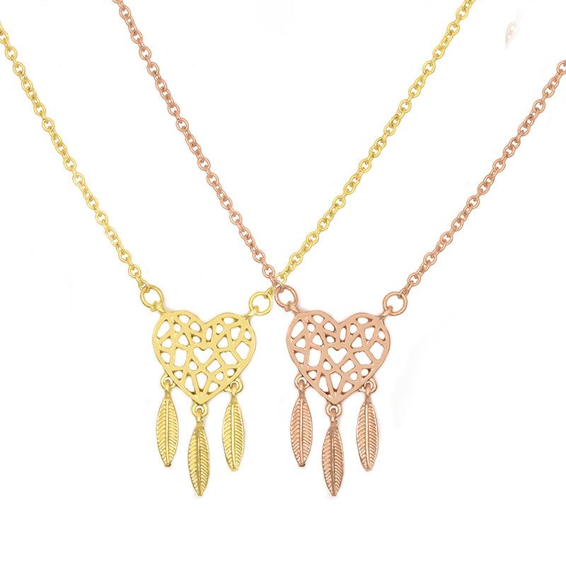 Fashion Dream Catcher Series Origami Heart Hollow Feather Necklace Neck Ornament