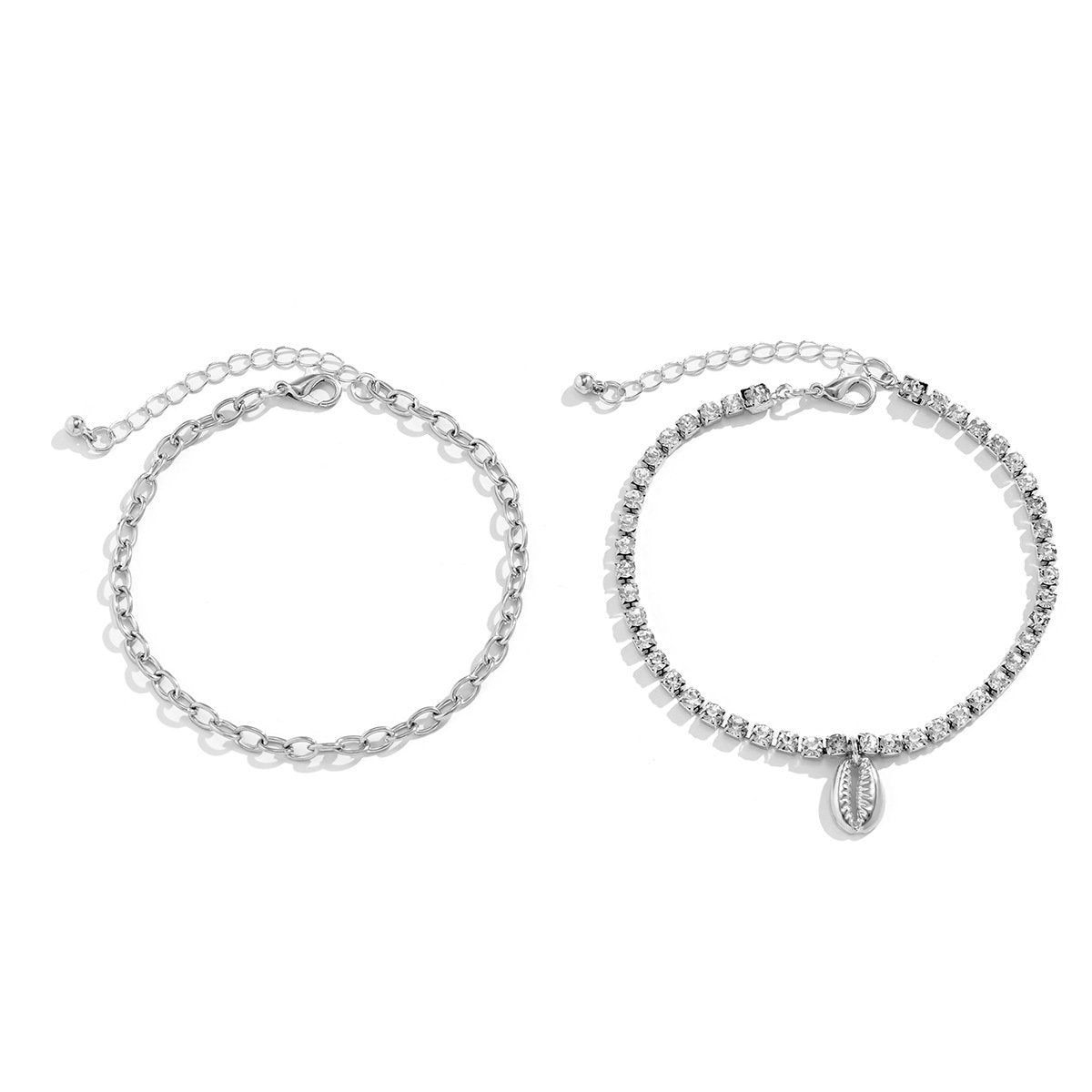 Jewelry Hip Hop Metal Diamond Chain Anklet Set Beach Simple Alloy Shell Foot Decoration