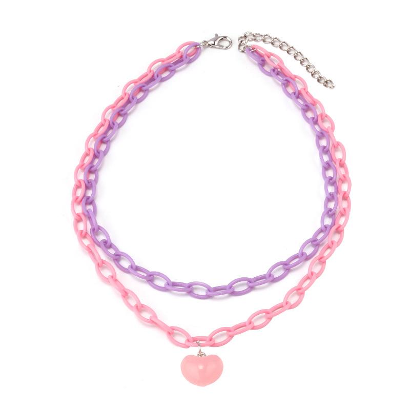 Jewelry Punk Personality Geometric Cross Chain Necklace Simple Candy Color Chain Heart Necklace Female