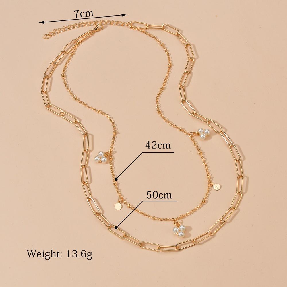 Simple Imitation Pearl Necklace Fashion Round Iron Sheet Multilayer Chain Necklace Accessories